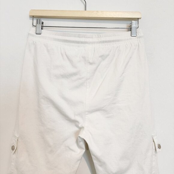 NEW Patrizia Luca High Rise Pull On Cargo Pants Roll Tab White NWOT Size Large - Picture 7 of 9